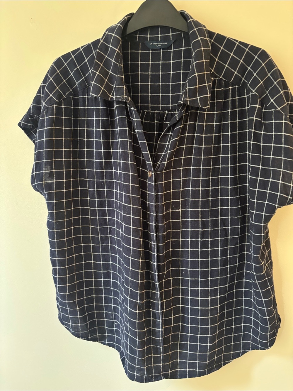 Denver Hayes Navy Windowpane Short-Sleeve Button-Down